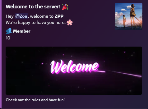 Welcome message